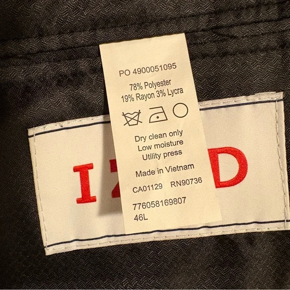 Izod Suit Jacket Blazer Sz 46L Men's Black Single Breasted Double Vent Lined